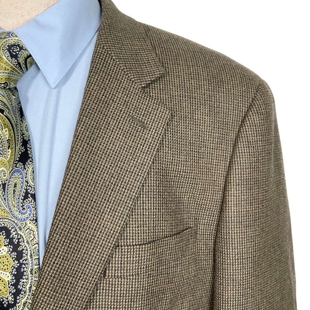 Chaps Blazer Men 44R Brown Houndstooth Lambswool Two Button Classic Jacket‎